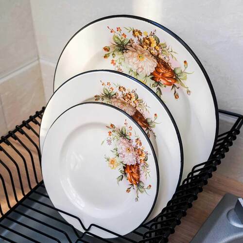 European flower thickened porcelain enamel plate fruit pan