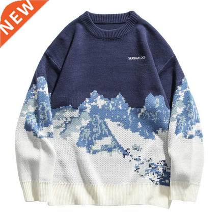 pull homme snow mountain sweater bear men Autumn Winter Cute