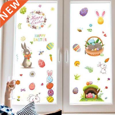 9Pcs Electrostatc Wndow Stckers Cartoon Eggs Rabbts