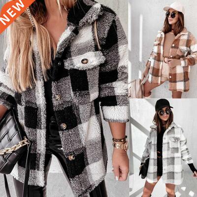 Women Winter Fuzzy Jacket Adults Button-down Long Sleeve Lap