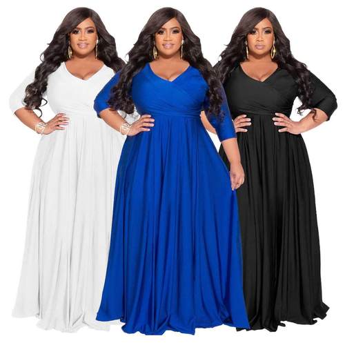 L-4xl Plus size V-neck Ladies Fat MM dress大码秋季肥婆连衣裙