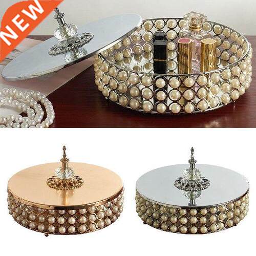 Golden Silver Mirror Base Tray Vanity Makeup Perfume Holder