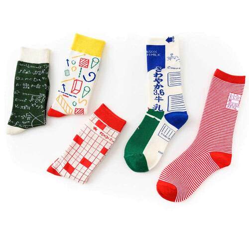 Women Socks Cotton Funny Cute Cartoon Function Formula Black