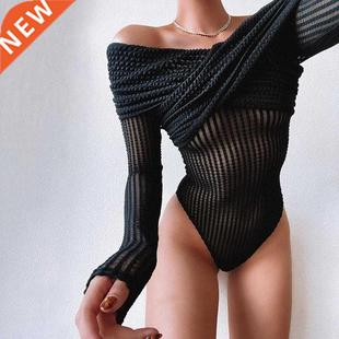BKLD 2021 Spring New Off Shoulder Bodysuits Skinny Stch Long