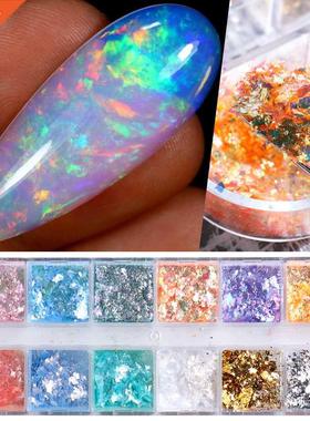 12 Color Fire Opal Nail Powder Flakes Aurora Glitter Sequins