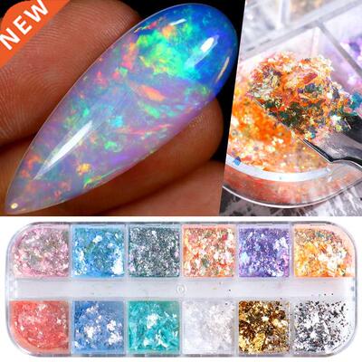 12 Color Fire Opal Nail Powder Flakes Aurora Glitter Sequins