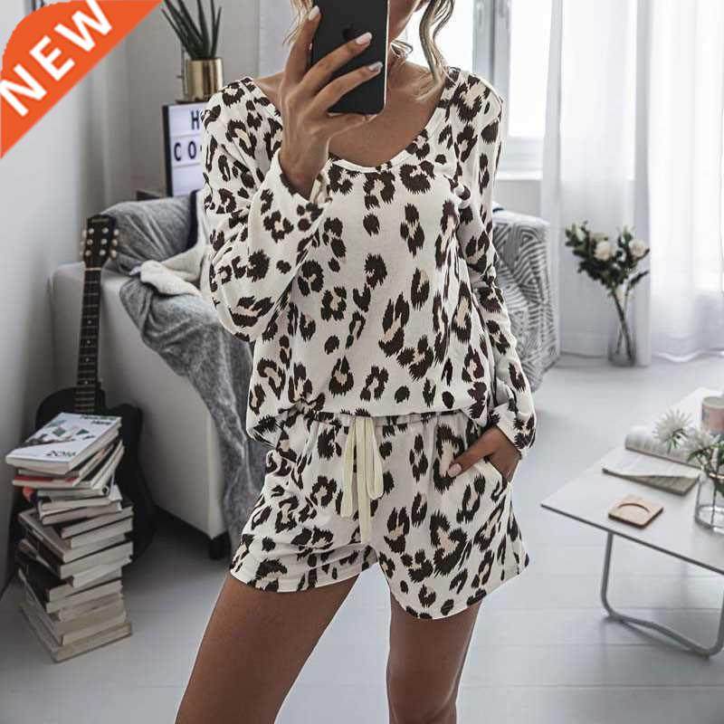 2021 Autumn Leopard Pajamas Set Women Home Wear Loungewear P