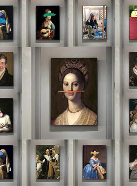 Classical European Oil Woman Fun Lips Pen Paintings Wall Ab