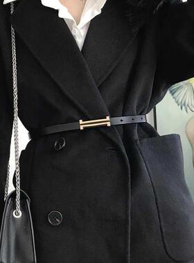 New Fashion Leather Thin Belt For Women Personality Metal Bu