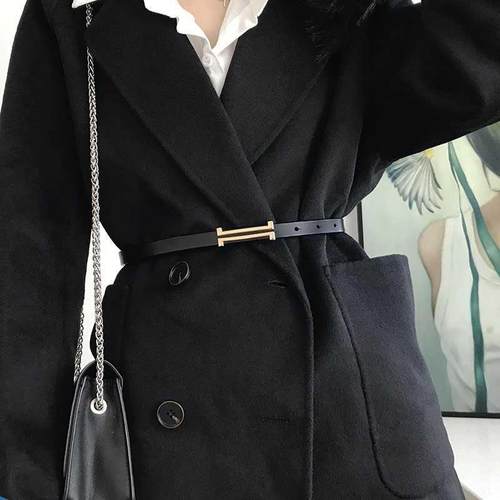 New Fashion Leather Thin Belt For Women Personality Metal Bu