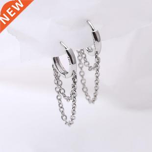 Tassel 925 Sterling Silver Real Hoop Layer Double Earrings