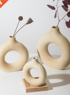 Circular Hollow Ceramic Vase Flower Pot Home Decoration