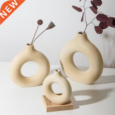 Circular Hollow Ceramic Vase Flower Pot Home Decoration