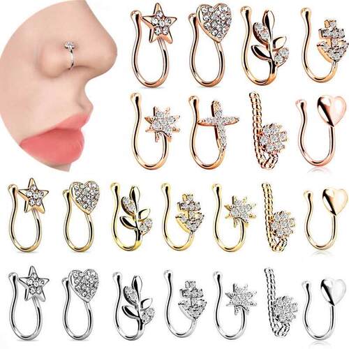 1Piece Stainless Steel Heart Clip On Nose Ring Star Fake Nos