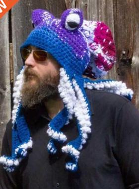 Octopus Beard Hand Weave Knit Wool Hats Men Christmas Cospla