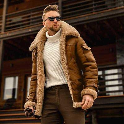 Fashion Jackets Mens Cashmere Leather Jacket Solid Colour Mo