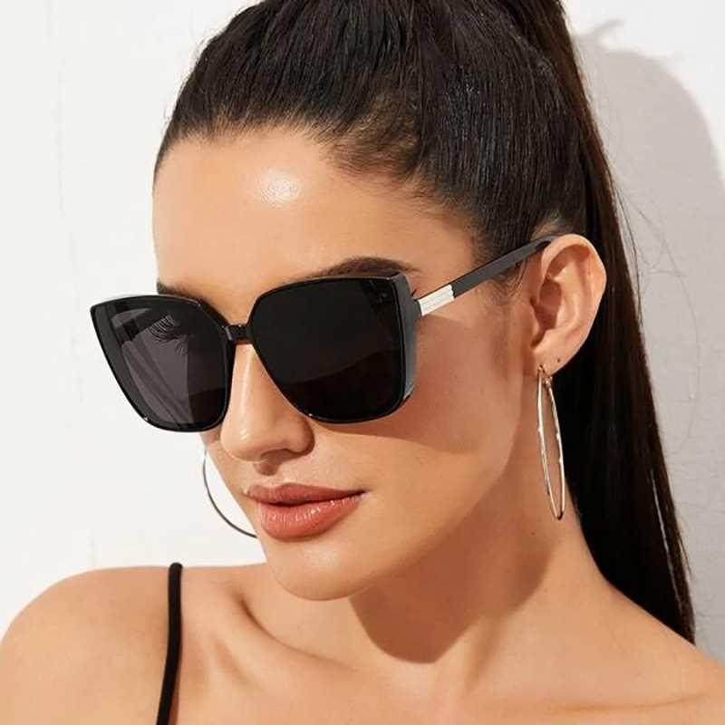 Brand Designer Cat Eye Sunglasses Woman Vintage Black Mirror图片