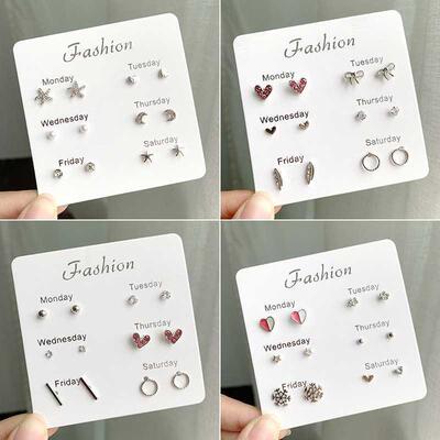 6 Pairs Week Days Choices Stud Earrings For Women 2021 Trend