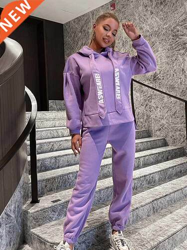 Glamaker Casual Purple loose fleece tracksuits pants suit wo