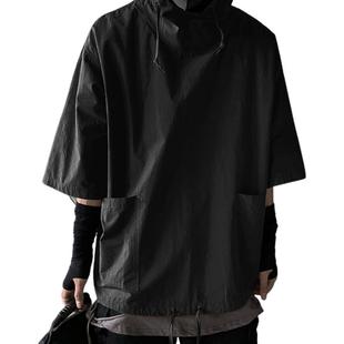 Hooded Men shirt Top Half Sleeve Summer Pullover Korean