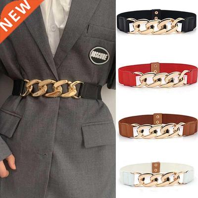 Luxury Elastic Wide Women Waist Belt Gold Color Metal Chain