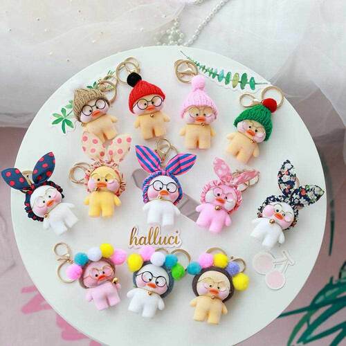 Kawaii LaLafanfan Cafe Duck Pendant Keychain Cartoon Cute Du