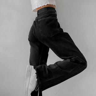 High-Rise Women's Jeans Y2K High Street Distressed Denim Pan