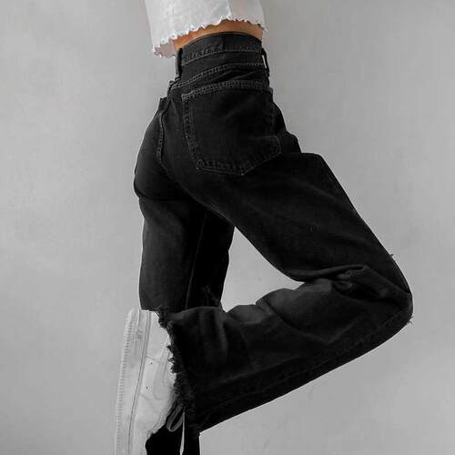 High-Rise Women's Jeans Y2K High Street Distressed Denim Pan