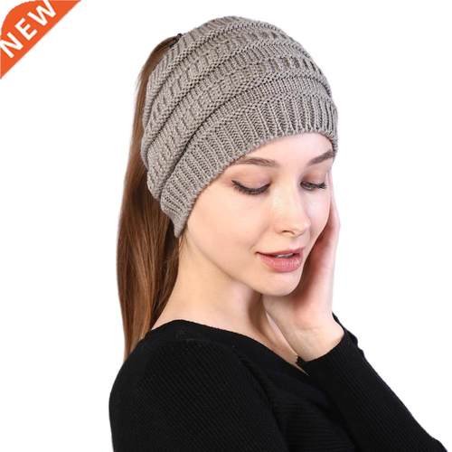 autumn winter tail Beanie hat Women Sretch Knitted Crochet B