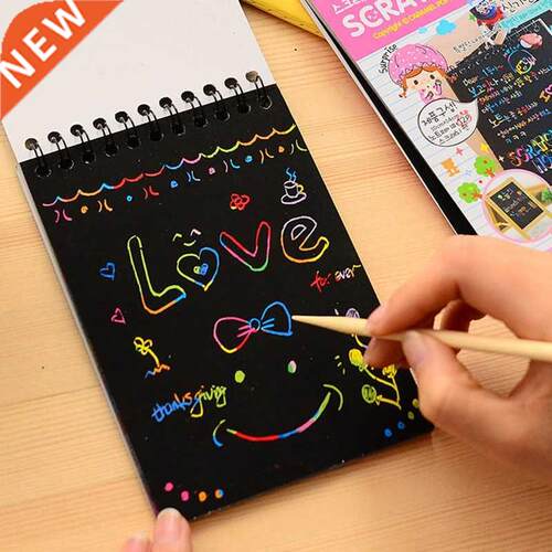 DIY Cute Kwii Coil Grffiti Notebook Blck Pge Mgic Drw