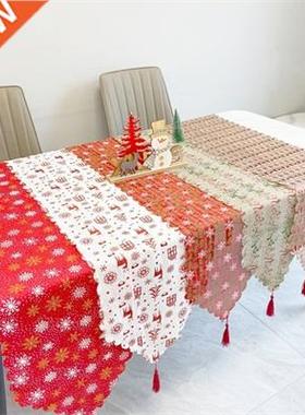 35*180cm Christmas Table Runner Red White Printing