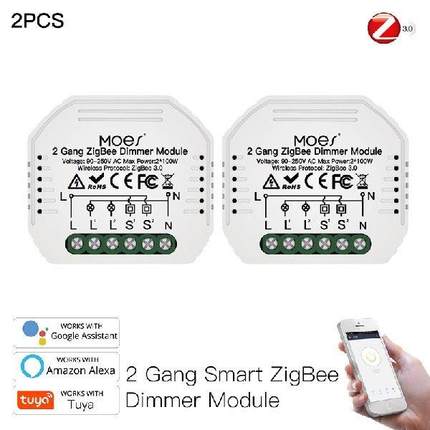 Mini  Tuya Zigbee Smart 2 / Gang Light Dimmer Module Hub