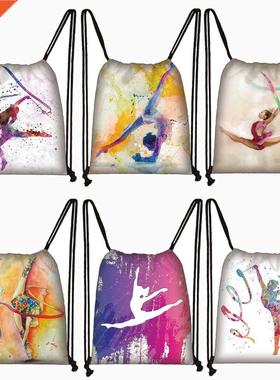 Watercolor Gymnastics Art Print Backpack Women Drawstring Ba