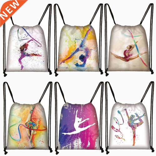 Watercolor Gymnastics Art Print Backpack Women Drawstring Ba