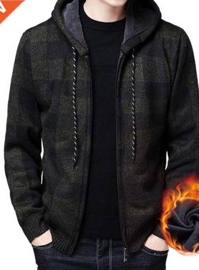 Winter 2022 New Men's Fleece Thickened Cardigan Knit Sweater