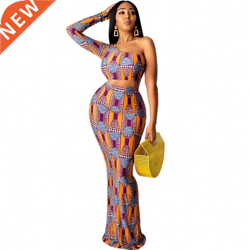 Skirt African Clothes Set Women Skew Neck Crop Tops Mermaid图片
