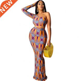 Skirt African Clothes Set Women Skew Neck Crop Tops Mermaid