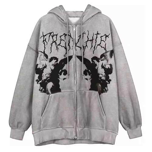 Plus Size Y2K Hoodie Zip-up Sweatshirt Angel Printing Jacket
