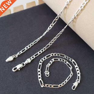 Pure Silver 925 Jewelery Sets For Men 4mm Figaro Chain Brace