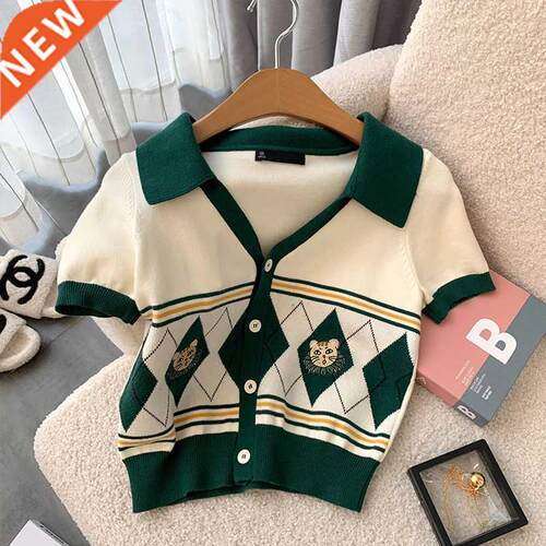 Retro Xiaoxiang style V-neck short-sleeved sweater cardigan