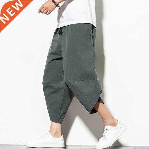 Summer Cotton Harem Pants Men Casual Hip Hop Trousers Drawst