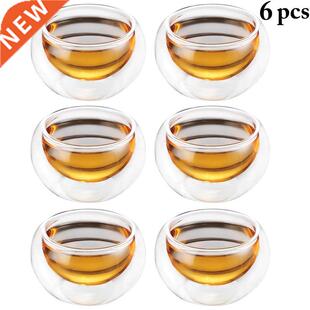 6pcs 50ML Double Wall Glass Tea Cup Insulated Teacups Handcr