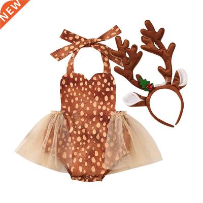 2022 Christmas Baby Girl Romper Deer Costume Clothes Sleevel