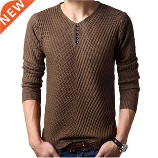 M-4XL Winter Henley Neck Sweater Men Cashmere Pullover Chris