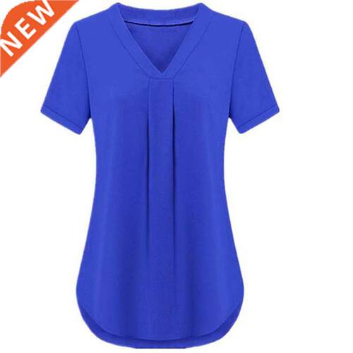 Women's Summer Chiffon Shirt Blouse Short Sleeve V-Neck Thin