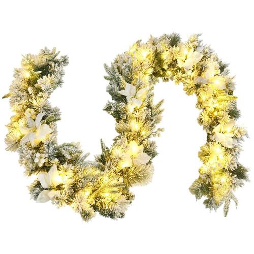 Costway 9ft Pre-lit Snowy Christmas Garland w/ Berries