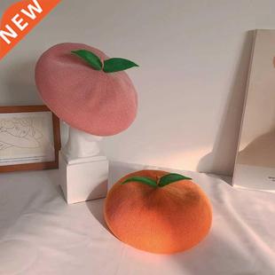 Spring summer women beret hat handmade cute fruit orange pai