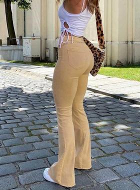 Women's jeans woman high waist Flared Jeans Khaki Bl