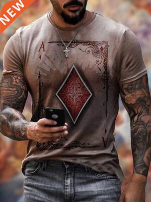 Dihope 2021 Playing Cards Diamond Square Print T-shirt Men's