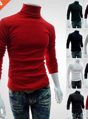 Autumn Winter Men's Sweater Mens Turtleneck Solid Color Pull